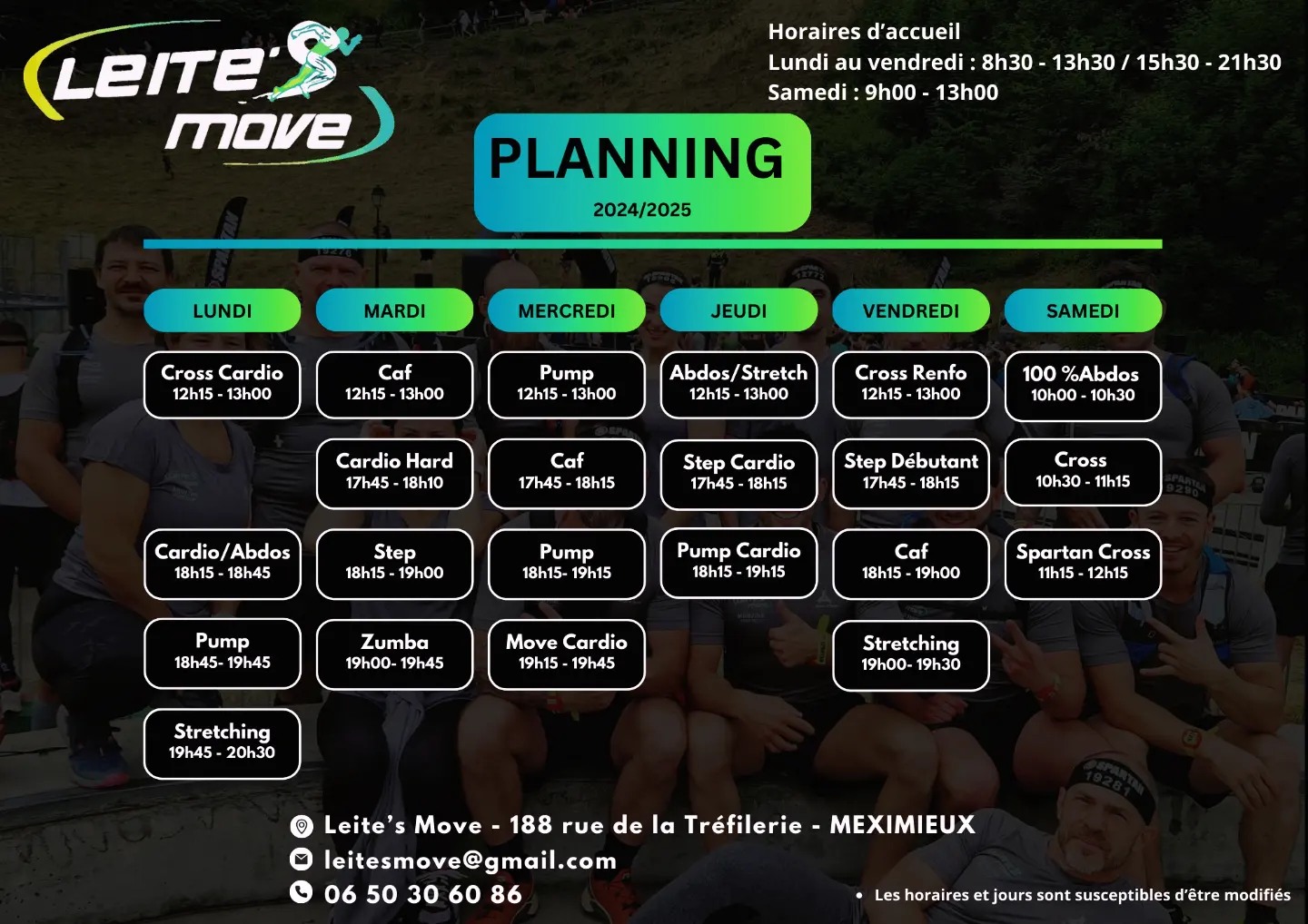 planning cours de sport Leites love